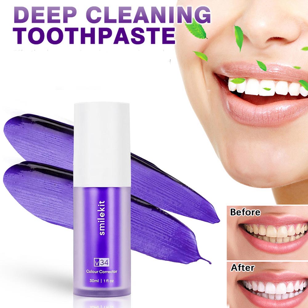 Teeth Whitening Foam Toothpaste - V34 Viola Illumina Sbiancamento Denti gialli