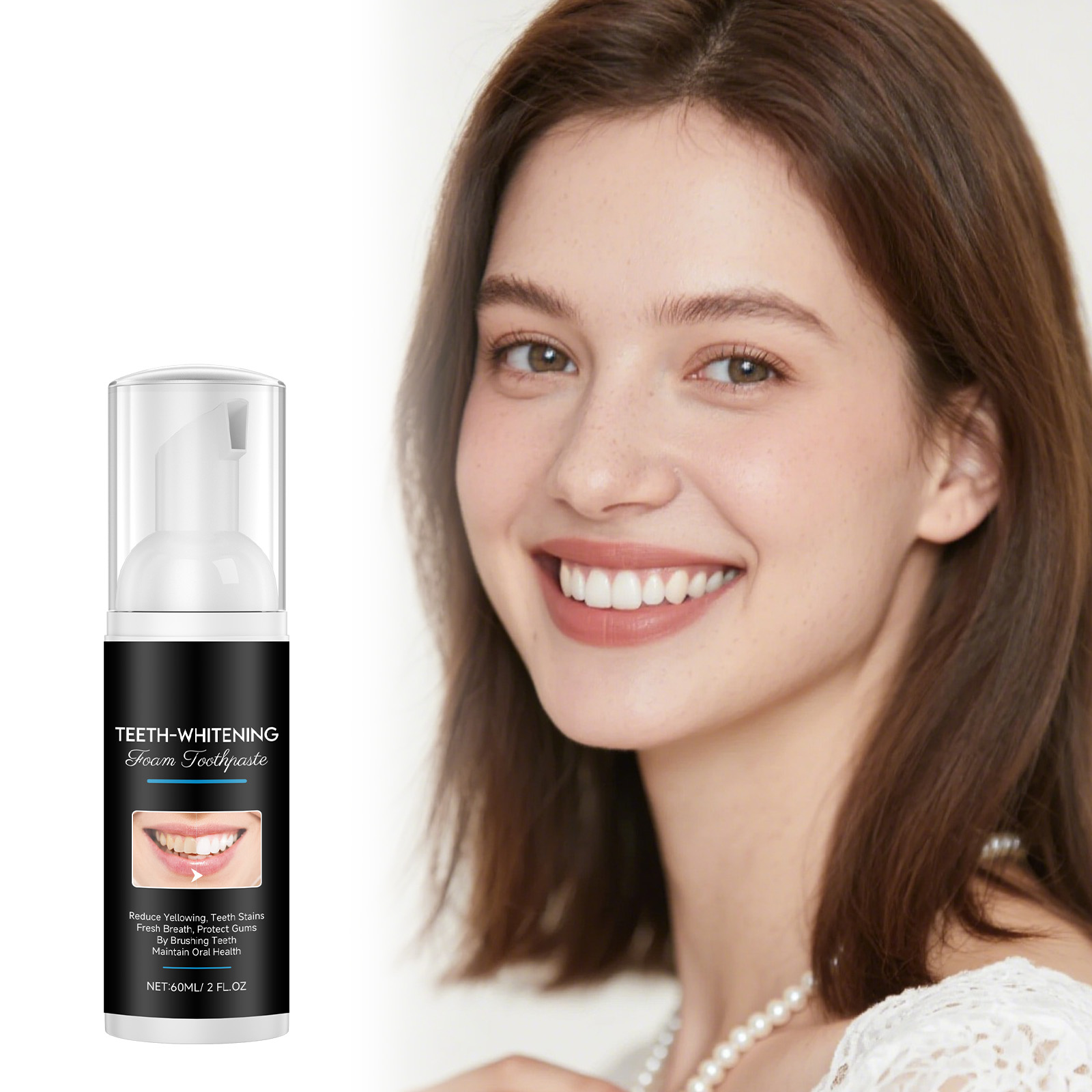 Teeth Whitening Foam Toothpaste - AMZ Dentifricio Sbiancante in Schiuma 60ml